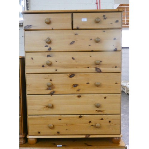 272 - A modern pine chest of five long and two short drawers with bun handles, 2'6 wide