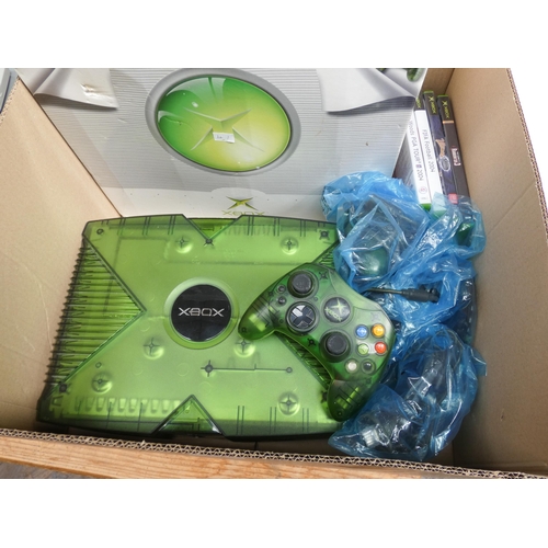 288 - A Limited Edition green XBox with controllers, remote and four games