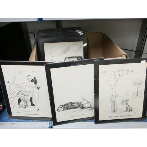 366 - Approximately eighteen framed dog sketches