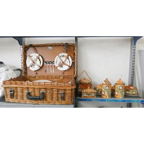 378 - A large wicker basket picnic hamper and a quantity of Price Kensington cottage ware china