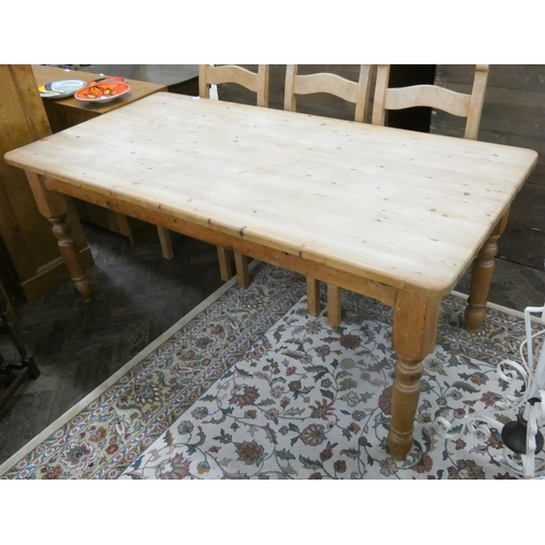 82 - Large waxed pine farmhouse kitchen table