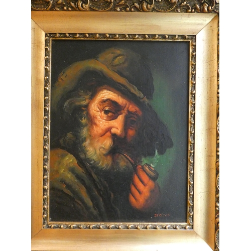 264 - Oil on canvas mid-20th century portrait of an old man, signed Slojan lower right, image size 13