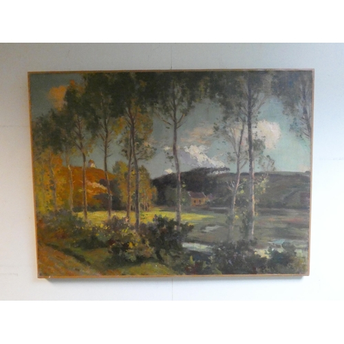 268 - A large oil on canvas post impressionistic view of France, French landscape, signed lower left (look... 