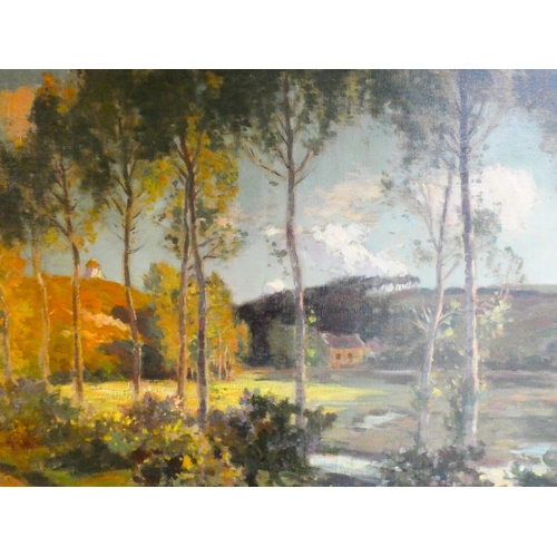 268 - A large oil on canvas post impressionistic view of France, French landscape, signed lower left (look... 