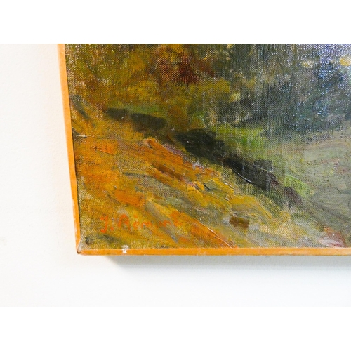 268 - A large oil on canvas post impressionistic view of France, French landscape, signed lower left (look... 