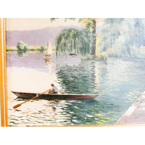 269 - Impressionistic French oil on canvas painting depicting rowing boat, signed right L Combe La Grenadi... 