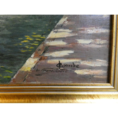 269 - Impressionistic French oil on canvas painting depicting rowing boat, signed right L Combe La Grenadi... 