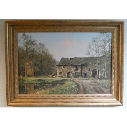 271 - James Wright - A modern oil on canvas panting depicting a farmyard, image size 15 1/2