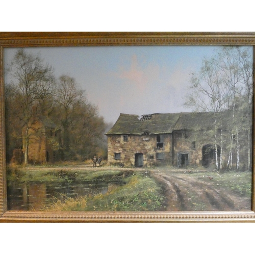 271 - James Wright - A modern oil on canvas panting depicting a farmyard, image size 15 1/2