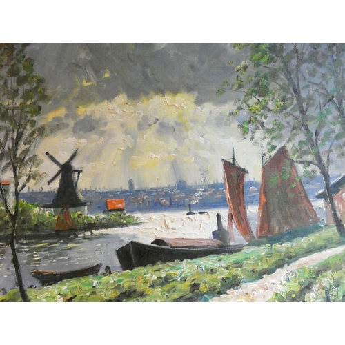 272 - Dutch school early 20th century painting depicting a windmill against a stormy sky, oil on canvas, i... 