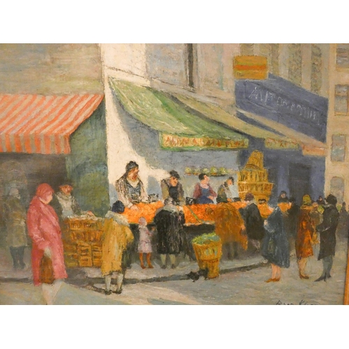 275 - An early 20th century painting depicting a street market in France signed lower right Bern-Klene, ap... 