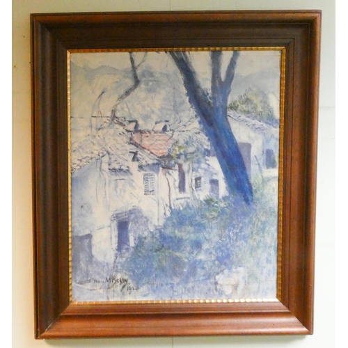 277 - A French School impressionistic view of a French villa, signed left, looks like Henry McBenn dated 1... 