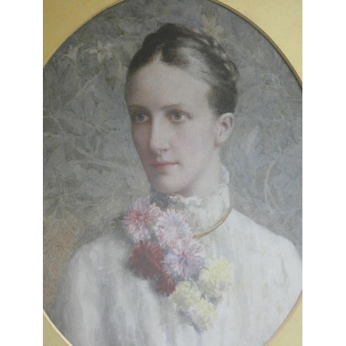 279 - A watercolour portrait of a late Victorian lady, monogrammed CJM dated 1881, in a gilt frame and gla... 