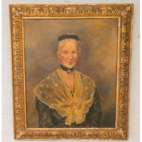 281 - An oil on canvas portrait of Mary Lane of Bloxworth in a gilt wood gesso frame, image size 30