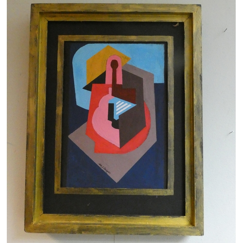 286 - A modern abstract picture, indistinctly signed M B Gleizes, image size 10 1/2 x 7 1/2