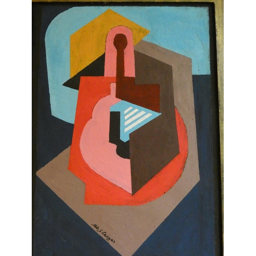 286 - A modern abstract picture, indistinctly signed M B Gleizes, image size 10 1/2 x 7 1/2