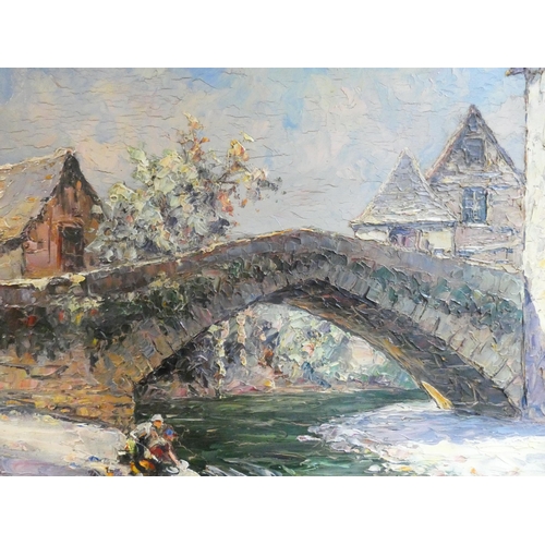 287 - Andre Beronneau - picture of the old port at Estaing 1932, signed lower left, oil on board, image si... 