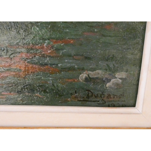 289 - L Dugand 1890-1950, large signed and dated oil on canvas depicting  a shepherdess and sheep, signed ... 