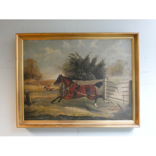 294 - A Victorian oil painting by Thomas Wilson dated 1882 depicting a carriage horse 'Joining the Hunt', ... 