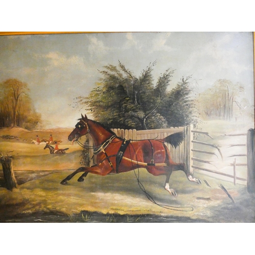 294 - A Victorian oil painting by Thomas Wilson dated 1882 depicting a carriage horse 'Joining the Hunt', ... 