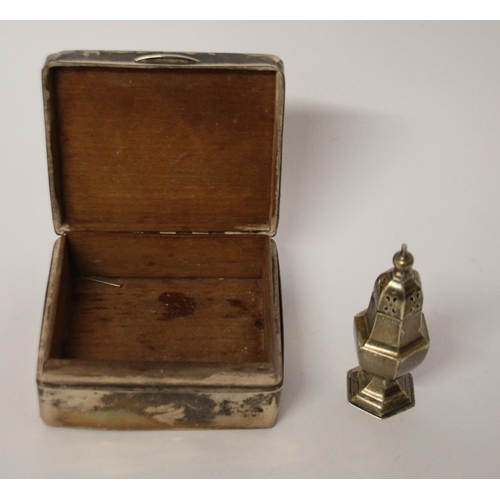 501 - A silver covered cigarette box and a silver pepperette