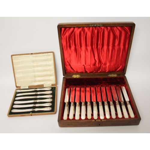 511 - Victorian silver plated and mother pf pearl handled pastry cutlery set in oak box and a cased set of... 