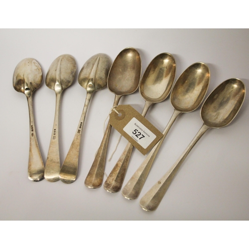 527 - Seven rat tail table spoons,  London marks 1959. Gross weight 16 troy ounces