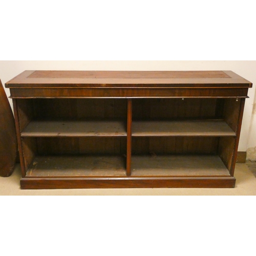 44 - A Victorian mahogany open bookcase base with interior shelves, 6' wide