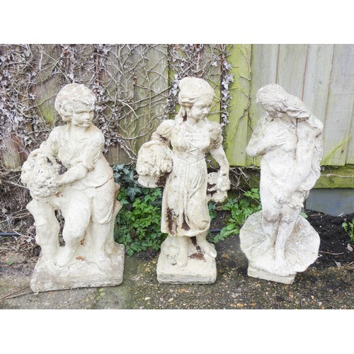 438 - Three lady reconstituted stone figure garden ornaments