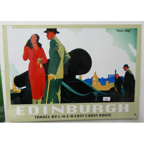 930 - A wall hanging metal advertising sign 'Edinburgh travelled by LNER'