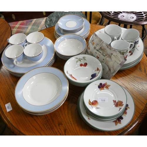 108 - Various Royal Worcester Evesham pattern china and Doulton blue and gilt bordered tea and dinner ware