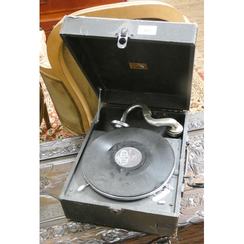 123 - An HMV wind-up portable gramophone