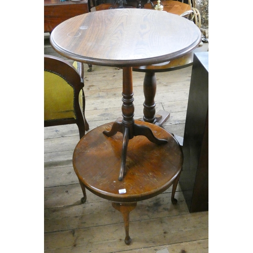 126 - Circular oak bar table on tripod base and a circular coffee table