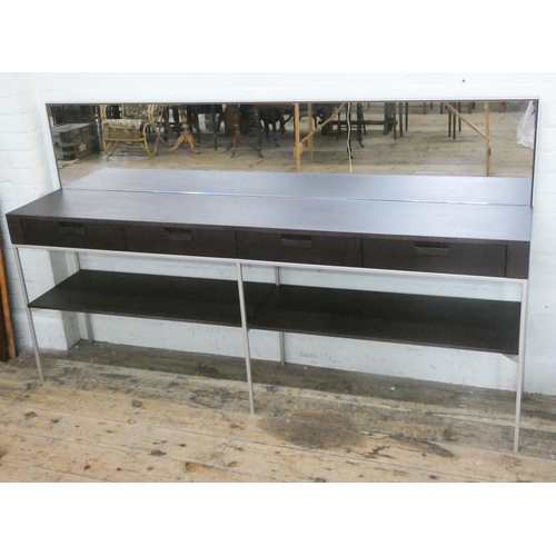 128 - Long contemporary dressing table with mirror, fitted with four drawers and undershelf, 6'7 long