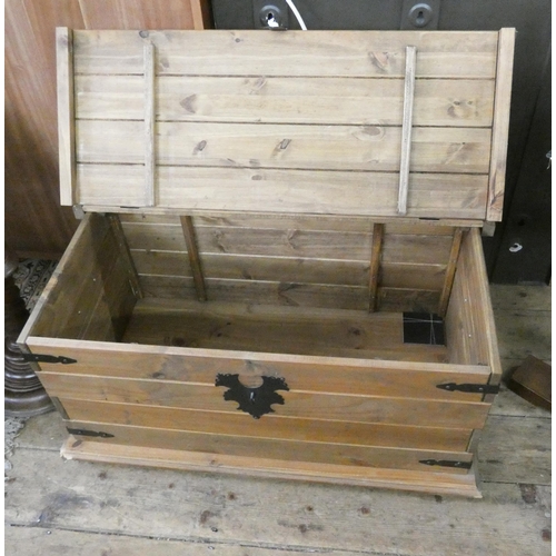 129 - A metal bound pine storage box, 3' wide