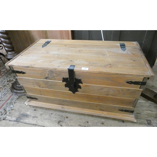 129 - A metal bound pine storage box, 3' wide