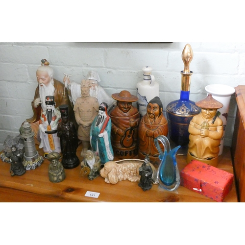 140 - Various assorted figure ornaments, decanter etc