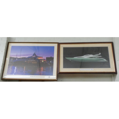 158 - Two large modern framed coloured prints of Sunseeker super yachts