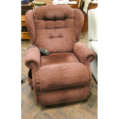 235 - Electric rise and recline easy chair in wine red covering