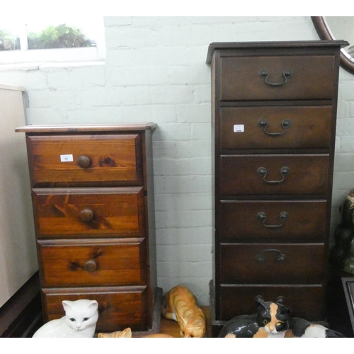 46 - Tall narrow mahogany finished chest of six drawers and a small pine chest of four drawers