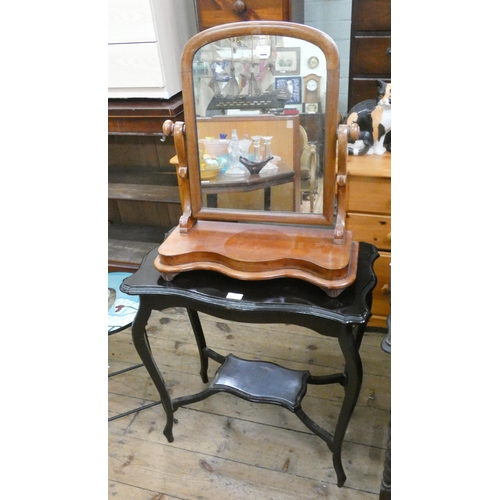 68 - Victorian mahogany swing toilet mirror and a two tier ebonised occasional table