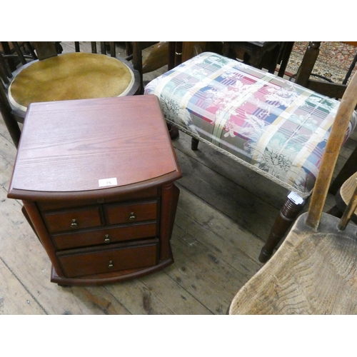 75 - A small mahogany chest fitted five various drawers and stool upholstered seat