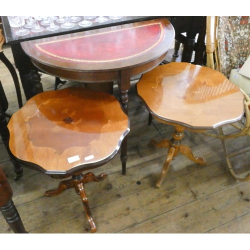 99 - A pair of Italian style floral topped occasional tables and a semi-circular console table