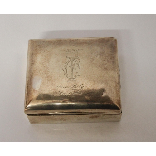 542 - An Edwardian  small silver cigarette box, 9.5 cms across