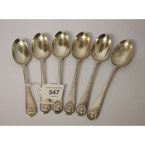 547 - A set of six silver shell pattern dessert spoons, 5 oz troy approx. London 1895