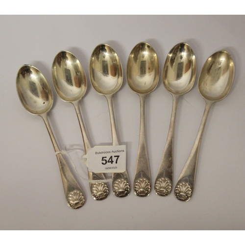 547 - A set of six silver shell pattern dessert spoons, 5 oz troy approx. London 1895