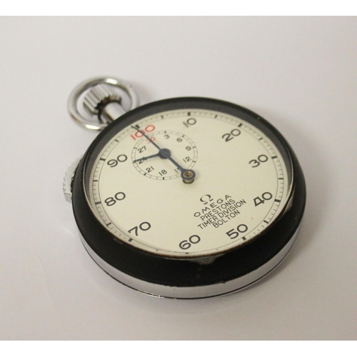 580 - An Omega Prestons Timer stopwatch, in circular case, with Arabic numerals on a white ground, 7cm H.