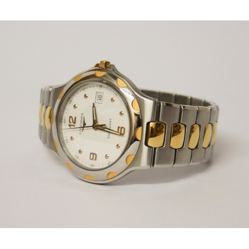 581 - Longines - Gents Conquest bi- metal wrist watch, white dial with date aperture, without papers but o... 