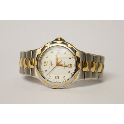 581 - Longines - Gents Conquest bi- metal wrist watch, white dial with date aperture, without papers but o... 