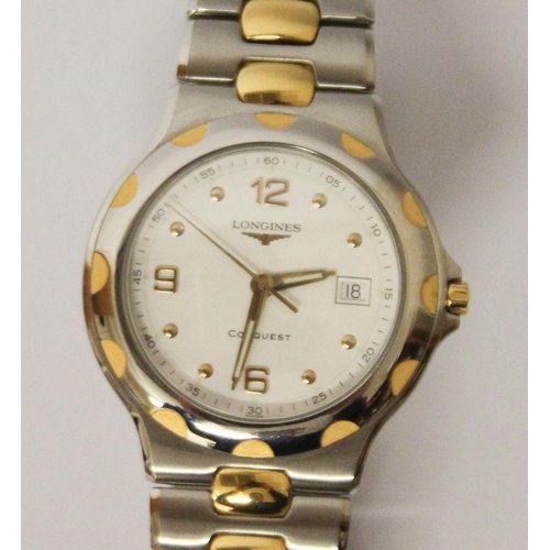 581 - Longines - Gents Conquest bi- metal wrist watch, white dial with date aperture, without papers but o... 